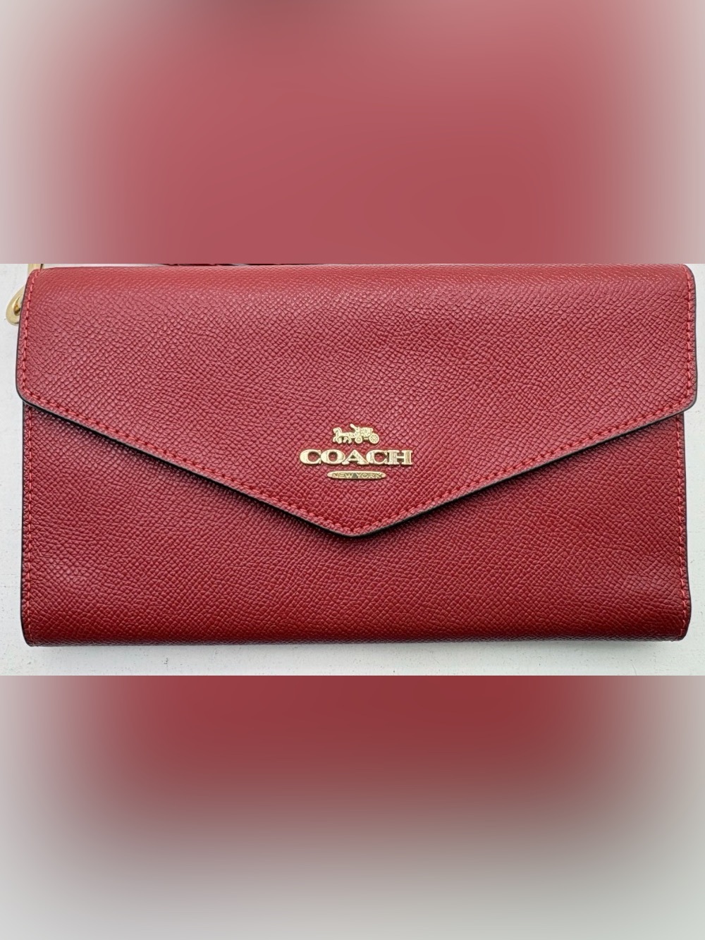 Coach Red Leather Envelope Wallet with Gold Logo